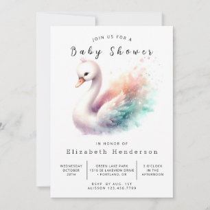 Happy Editable Swan Baby shower Kaart