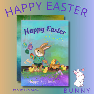 Happy Egg Hunt Bunny & Chicks Feestdagenkaart