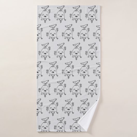 Happy Egg with Bird and Flowers (Serviette de bain)