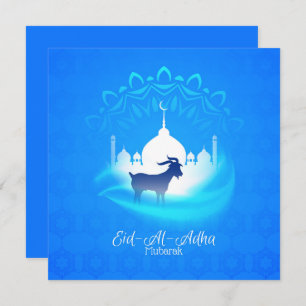 Happy Eid Al Adha Mubarak White Blue Goat Islamic Feestdagenkaart