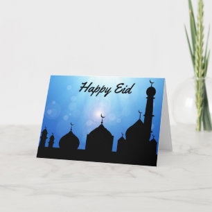 Happy Eid-moskee met zonnestralen - Wenskaart Feestdagen Kaart