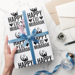 Happy Eid Mubarak Crescent Mosque Black White Cadeaupapier