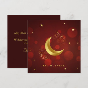 Happy Eid Mubarak Cresent Star Gold Pattern Red Feestdagenkaart