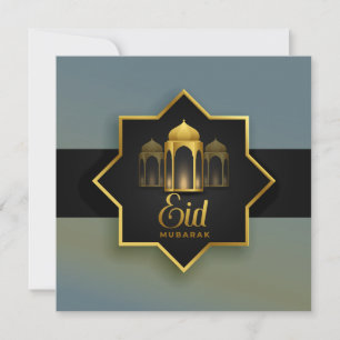 Happy Eid Mubarak Star Gold Black Blue Feestdagenkaart