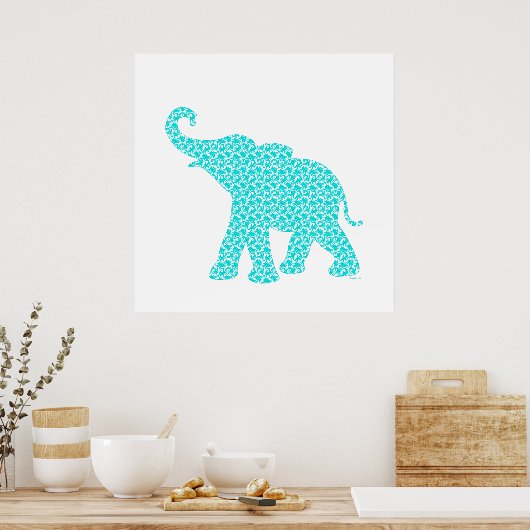 Happy Elephant Art Green Pattern Modern Poster (Keuken)
