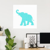 Happy Elephant Art Green Pattern Modern Poster (Thuiskantoor)