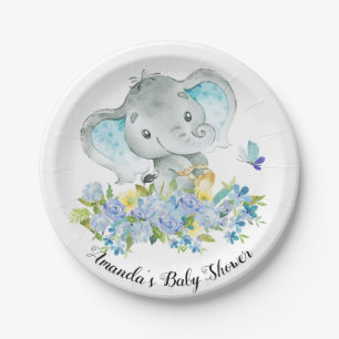 Happy Elephant Boys Baby shower 7-inch Bord
