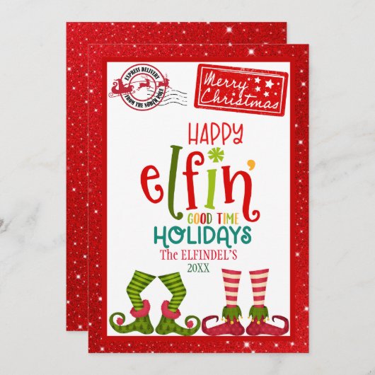 Happy Elfin’ Goede Tijd Vakantie Kaart (Voorkant / Achterkant)