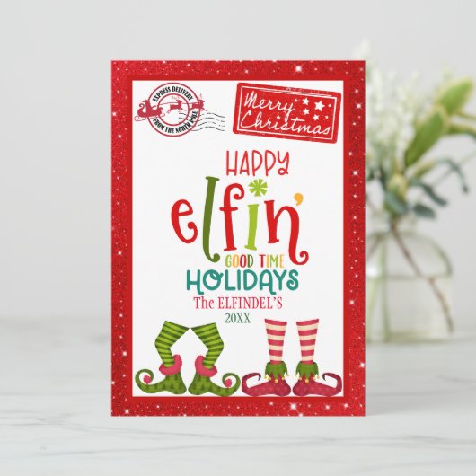 Happy Elfin’ Goede Tijd Vakantie Kaart (Staand voorkant)