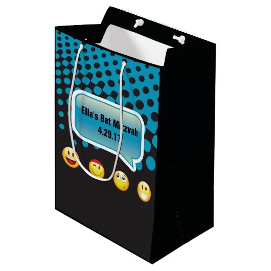 HAPPY EMOJI Bar Bat Mitswa Gift Bag Medium Cadeauzakje (Voorkant Gekanteld)