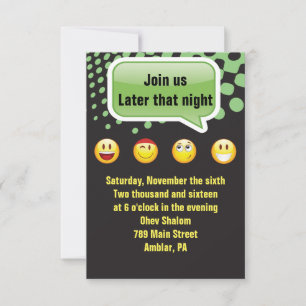 HAPPY EMOJI Bar Bat Mitzvah Party Reception Kaart