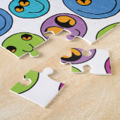 Happy Emoji Faces Pattern Blue Paars Green Roze Legpuzzel (Zijkant)