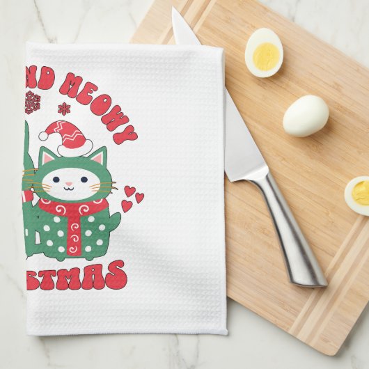 Happy en Meowy kerstkatten Theedoek (Quarter Fold)