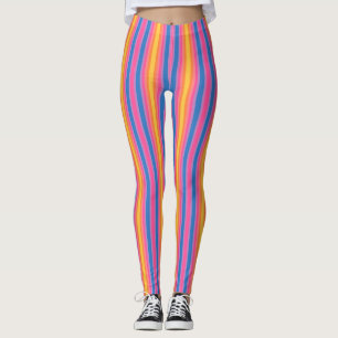 Happy Energy Roze Blauw Geel Afslanken Stripes Leggings