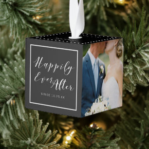Happy Ever Na Trouwfoto's Collage Custom Kubus Ornament