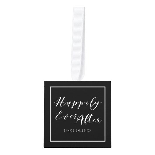 Happy Ever Na Trouwfoto's Collage Custom Kubus Ornament (Voorkant)