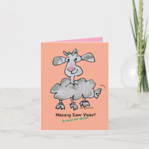 Happy Ewe Year! Het zal een goed Cartoon schaap zi Feestdagen Kaart