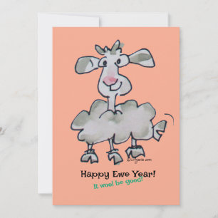 Happy Ewe Year! Het zal een goed Cartoon schaap zi Feestdagenkaart