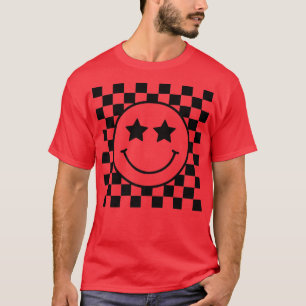 Happy Face Checkered Smile Face Black Colorful Tr T-shirt