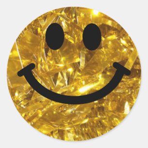 Happy Face Faux Sparkly Gold Bling - Matte sparkle Ronde Sticker