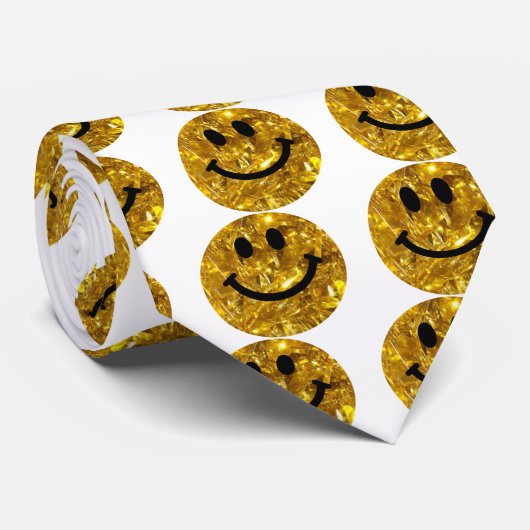 Happy Face Faux Sparkly Gold Bling - Matte sparkle Stropdas (Opgerold)