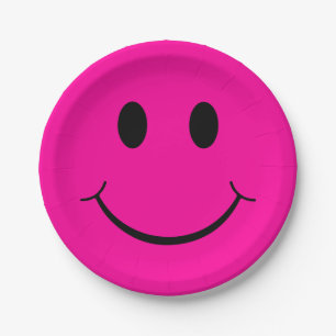 Happy Face Graphic   Neon Pink Papieren Bordje