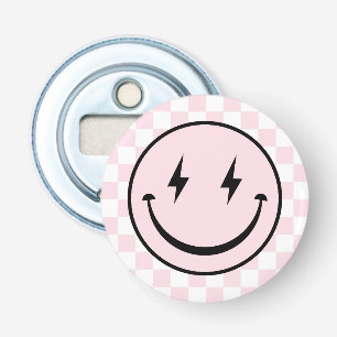 Happy Face Groovy roze meisje verjaardag Button Flesopener
