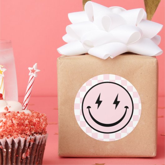 Happy Face Groovy roze meisje verjaardag Ronde Sticker (Feest)