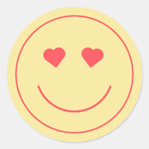 Happy Face Heart Eyes   Geel Ronde Sticker
