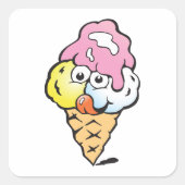 Happy Face Ice Cream Vierkante Sticker (Voorkant)