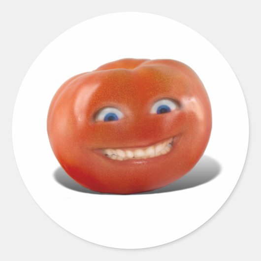 Happy Face Smiling Tomato Ronde Sticker (Voorkant)