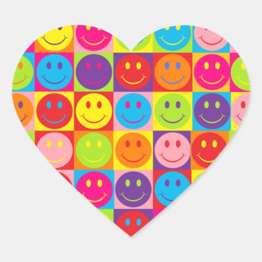 Happy Face Squares Hart Sticker (Voorkant)