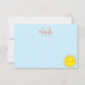 Happy Face Sunshine Monogram Personalized Notitiekaartje (Voorkant)
