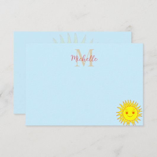 Happy Face Sunshine Monogram Personalized Notitiekaartje (Voorkant / Achterkant)