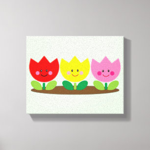 Happy Face Tulip Flowers Garden art Canvas Afdruk