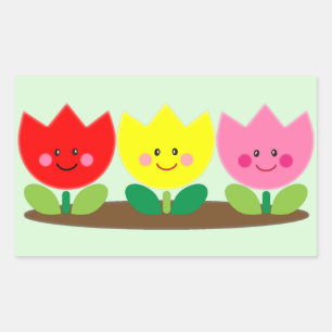 Happy Face Tulip Flowers Garden art Rechthoekige Sticker