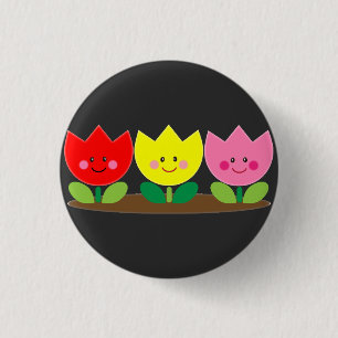 Happy Face Tulip Flowers Garden art Ronde Button 3,2 Cm