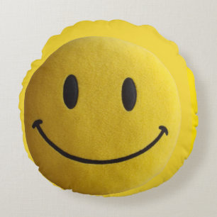 Happy face yellow Round Sierkussen (16 inch) Rond Kussen