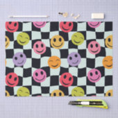 Happy Faces op verwrongen zwart-wit dambord Tissuepapier (Craft)