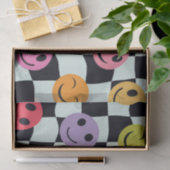 Happy Faces op verwrongen zwart-wit dambord Tissuepapier (Geschenk)
