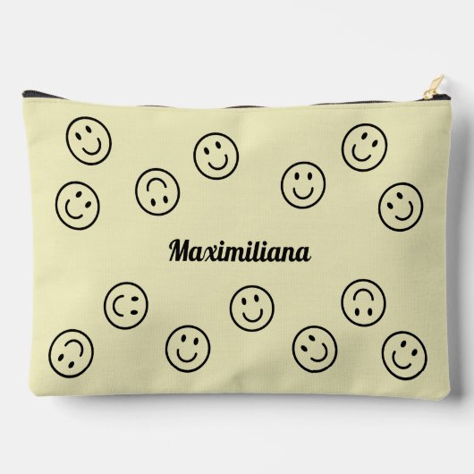 Happy Faces Zwart op Geel- GROTE Accessoirezak Etui (Achterkant)