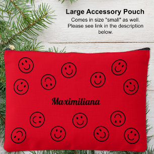 Happy Faces Zwart op Rood- GROOT Accessoirezakje Etui