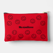 Happy Faces Zwart op Rood-KLEIN accessoire Pouch Etui (Achterkant)