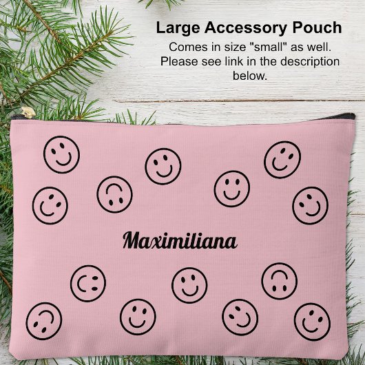 Happy Faces Zwart op Roze - GROTE accessoire Pouch Etui