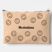 Happy Faces Zwart op Sinaasappel- GROTE accessoire Etui (Achterkant)