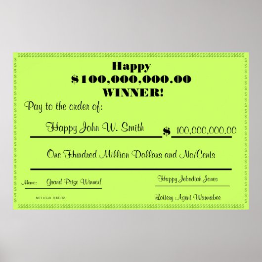 Happy Fake Lottery Check Huge Poster (Voorkant)
