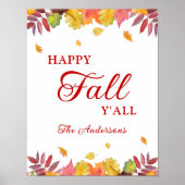 Happy Fall Y'all Automne Falling Feuille Poster (Devant)