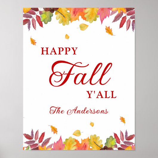 Happy Fall Y'all Automne Falling Feuille Poster (Devant)