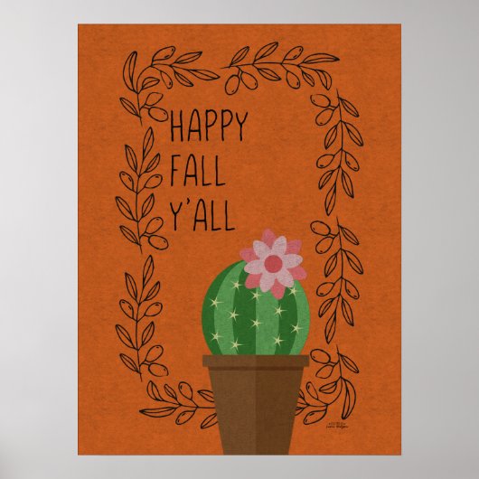 Happy Fall Y'All Cactus Design Poster (Devant)