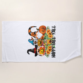 Happy Fall Y'all Gnome Leopard Gnome Sunflower Strandlaken